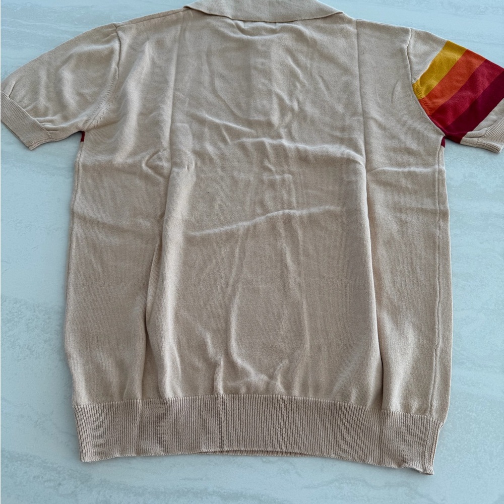 Onknit Striped Polo Shirt - Beige, Orange, Red - Picture 5 of 5
